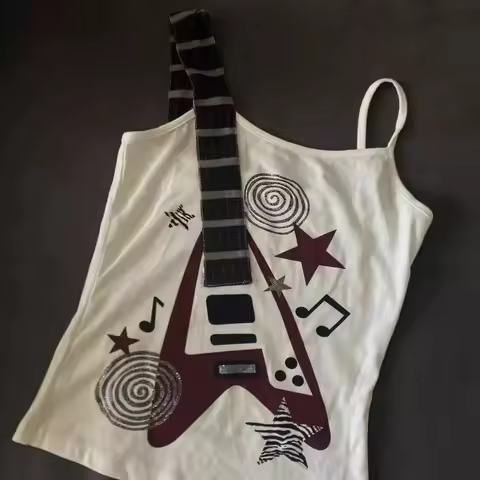 Y2k Subculture Punk Rock Trend Visual Design Musical Note Printed Camisole Vintage Fashion Hip Hop P