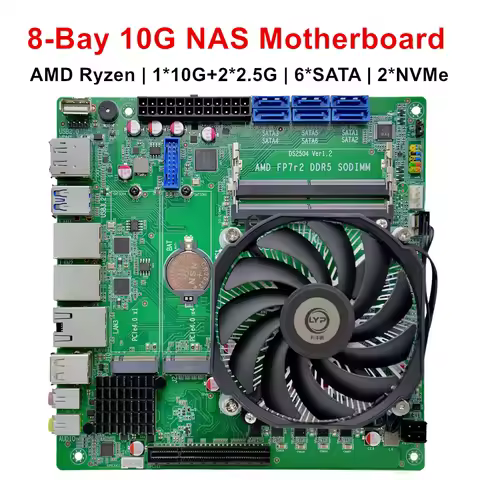 Topton 8-Bay 10G Firewall NAS ITX Motherboard AMD Ryzen 7 8845HS PRO 6850U 10G+2*2.5G LAN 2*NVMe 6*S