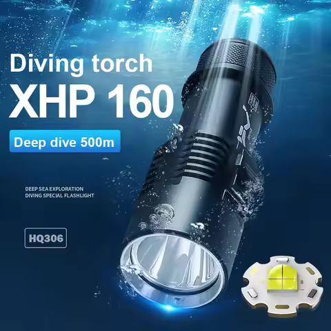 XHP 160 Professional Diving Flashlight High Power Led Flashlight IPX8 Diving Light Underwater Light 