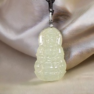 冰種翡翠觀音菩薩項鍊 925純銀墜頭 | 天然緬甸玉翡翠A貨 | 送禮
