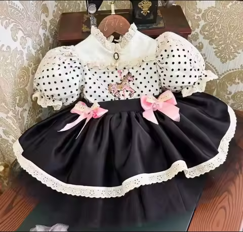0-12Y Baby Girl Summer Horse Embroidery Black Vintage Princess Dress for Birthday Photography Holida