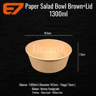Paper Bowl Salad Brown Kraft 1300ml + Lid - Rice Bowl, Salad Bowl