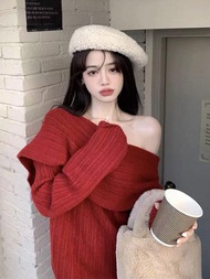 เสื้อสเวตเตอร์ถักลําลองสําหรับผู้หญิงแขนยาวความยาวกลางเสื้อสวมหัวหลวมเหมาะสําหรับฤดูใบไม้ร่วงและฤดูห