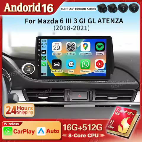 Android 16 Carplay Auto 2K Screen Car Radio Multimedia Video Player For Mazda 6 III 3 GJ GL 2018 - 2