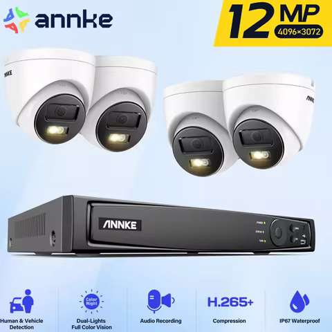 ANNKE 12MP Dual Light Smart Video Surveillance Kit 2/4PCS POE Camera 12MP NVR Smart Home Camera 8CH 