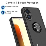 Phone Casing For ZTE Blade A33s Translucent Frosted Cover with Rotatable Ring Stand Shockproof Bumpe