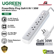 UGREEN 15143 Power Strip 6 IN 1 Socket + Adapter 30W USB A TYPE C Super Fast Charging Universal Plug