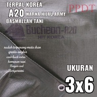 HIJAU Korean Tarpaulin A20 Army Green, size 3x6 meters, high quality