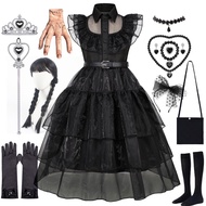 Wednesday Addams Family Cosplay Girls Black Tulle Evening Dress
