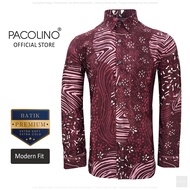 Pacolino - (Modern Fit Cutting) Red Color Malaysia Men Premium Batik Long Sleeve Kemeja Batik Lelaki