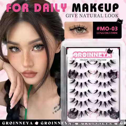 GROINNEYA Manga Lashes 3D Natural False Lashes Soft Cross Wispy Natural Eyelashes Cat Eye Lashes 3d 