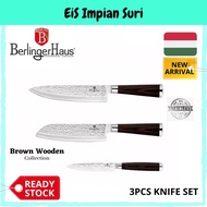 (Ready Stock) (BH-2483) Berlinger Haus 3pcs Stainless Steel Knife Set - Brown Wooden Set Pisau Viral