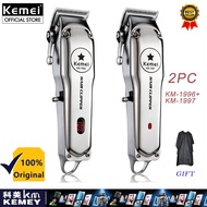 Km1996 + km1997 2 ชิ้น 110-240 โวลต์สแตนเลส clipper ผมมืออาชีพแบบชาร์จกดเฉือนผู้ชายไฟฟ้าเครามีดโกน c