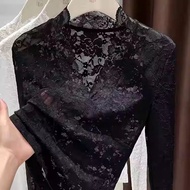 เสื้อเชิ้ตคอวีลูกไม้สีขาว ทรงเข้ารูป แขนยาว ดีไซน์เก๋ไก๋ สำหรับผู้หญิง แฟชั่นฤดูใบไม้ผลิ 2025 เสื้อเ