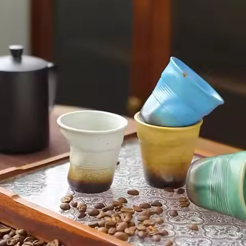 Mini 3/6oz 90/180ml Creative Irregular Coffee Cup Retro Dirty Ceramic Tea Cup