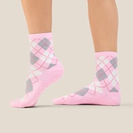 MoveActive - Pilates Socks - Crew Grip Socks Argyle Pink Preppy - Yoga Barre - Move Active