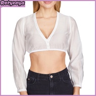 Women Beer Shirt Traditional Oktoberfest Long Sleeve V-Neck Tops Buttons Placket Solid Color Elastic