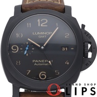 沛納海 Luminor 1950 3 日動力儲存 GMT 自動上鍊腕錶 PAM01441，帶保固卡，不鏽鋼/皮錶帶，男士腕錶，黑色，成色極佳 [二手]