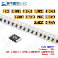10pcs SMD Resistor, Chip Resistor , Size 1206 - 1k , 1.1k , 1.2k , 1.3k , 1.5k , 1.6k , 1.8k , 2k , 
