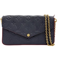 LOUIS VUITTON/ 路易威登 M64099 Pochette Felicie Marine Rouge 肩帶 Monogram Empreinte 海軍藍 皮革/金色五金配件 女士 [二手]