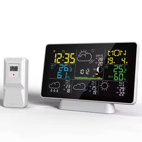7.5" LCD Tuya WiFi Weather Station Clock Digital Thermometer Hygrometer Moon Phase Ultraviolet Barom