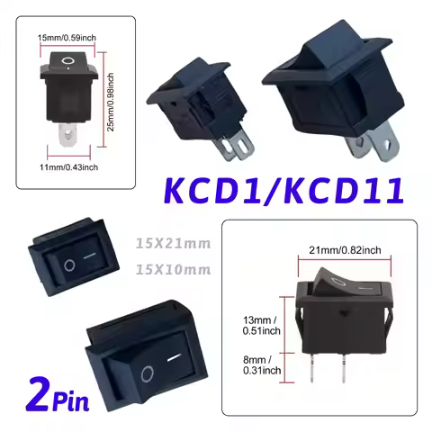 KCD1 2 Pin KCD11 SPST ON OFF Rocker Snap-in Black Boat Switch 15x21mm 10x15mm