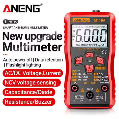 ANENG M118A Digital Mini Multimeter Tester Auto with NCV Data Hold 6000counts Flashlight Mmultimetro