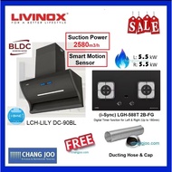 LIVINOX LCH-LILY DC-90BL COOKER HOOD + (i-Sync) Gas Hob Package