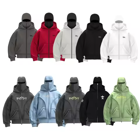 Y2K Ninja Harajuku Zip up Hoodie Hot Double Layer Cold Jacket Fashionable Embroidered Pattern French