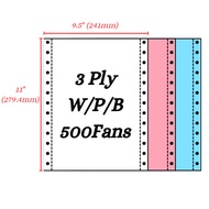 Premium Computer Form NCR Paper - 9.5" x 11" 3Ply NCR 500Fans [W/W/W - W/P/Y - W/P/B]