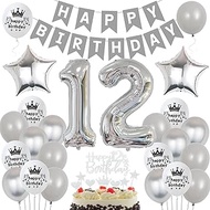 12 Balloons Silver Grey, 12th Birthday Decoration Boy Girl, Birthday Decoration 12 Year Silver, Ball