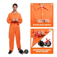 【新款热卖】Men's Bad Boy Convict Costume Male Halloween Orange Prisoner Costume Adult Jailbird Escaped In