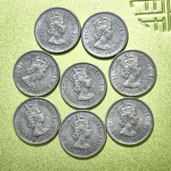 1971 銀色 英女皇伊利沙伯二世 香港五毫 有些光澤舊硬幣 $0.5 舊伍毫 8個