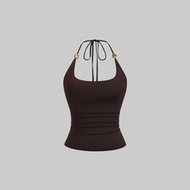 Women's Brown And Gold Casual Sexy Glamorous Elegant Minimalist Comfortable Versatile U-Neck Metal B