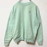 古著 FILA 長袖圓領運動衫，帶口袋和單點標誌，淡綠色，M 碼