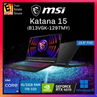 MSI LAPTOP Katana 15 B13VGK-1297MY (INTEL i9-13900H/16GB OR 32GB/1TB SSD/RTX 4070 8GB/15.6" FHD 144HZ/W11/BAG/2YR)