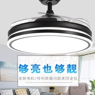 Fan Lamp Ceiling Fan Lights Living Room Dining Room Bedroom Scandinavian Black Invisible Fan Ceiling Lamp Ceiling Integrated 48-Inch Frequency Conversion