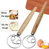 43cm Oak Handle Flour Beater Flour Mixer Denmark Dough Mixer Stainless Steel Coil Whisk Tool 6VWT