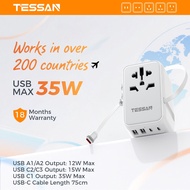 TESSAN 35W 85W Universal Travel Adapter with USB C Cable and 2 Type C Adapter Fast Charging Adapter