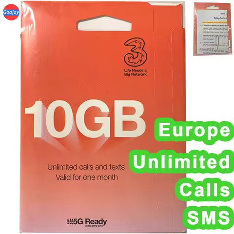 UK Phone Number，UK Three Operator SIM：10-200GB (Europe 6/12/18GB Data)，Can Top Up Yourself，European 