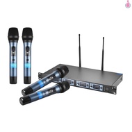 4D Professional 4 Channel UHF Wireless Handheld Microphone System 4 Microphones 1 Wireless Receiver 6.35mm Audio Cable LCD Display for Karaoke Family Party Presentation P [Tpe1]