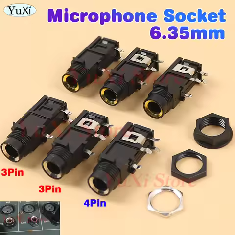 6.35mm 6.5mm Audio Jack Connector 4Pin 3Pin Mono Female Socket PCB Panel Mount Microphone Chassis Au