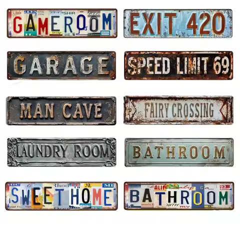 Vintage Metal Sign BATHROOM EXIT 420 GARAGE Metal Sign for Kitchen Home Man Cave Garden Henhouse Bar