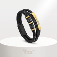 Vnox Custom PU Leather Bracelets for Men Boys,Stainless Steel Personalized Bangle Gift Jewelry