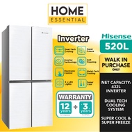 Hisense 520L Inverter 4 Door Refrigerator RQ568N4AWU | Fridge | Peti Sejuk | Peti Ais