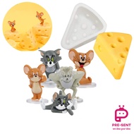 Tom &amp; Jerry Toy Figurines Cake Toppers (5in1) and Silicone Cheese Mold -Cat Mouse Figurines Picks Colorful Cupcake Décor