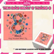 Congratulation Stamp International Women's Day March 8 Label March 8 Square Flower Number 8 Decorati