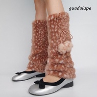 GUADALUPE Faux Fur Leg Warmers, Y2K Fawn Dot Lolita Boots Cover, Foot Cover Fur Ball Lolita JK Kawai