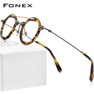 FONEX Acetate กรอบแว่นไทเทเนียมสำหรับผู้ชาย2022ใหม่กลมสไตล์ย้อนยุคแว่นตาใบสั่งแพทย์โปร่งใสแว่นตาออปติคอลสำหรับผู้หญิง F85712