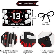 Happy 13th Birthday Decoration for Boys Girls, Fabric Official Teenager Backdrop Banner Red Black Wh